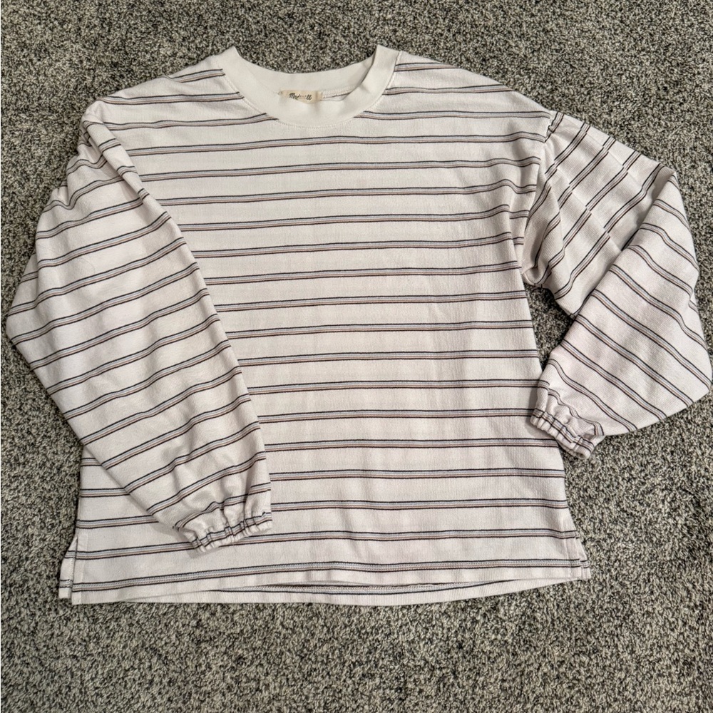 Madewell White and Black Striped Crewneck Top